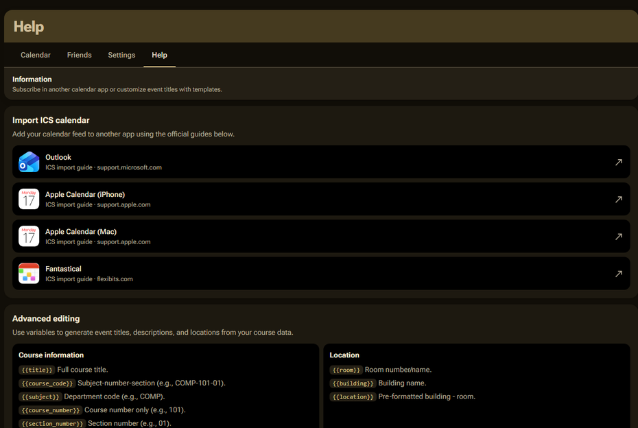 Help page